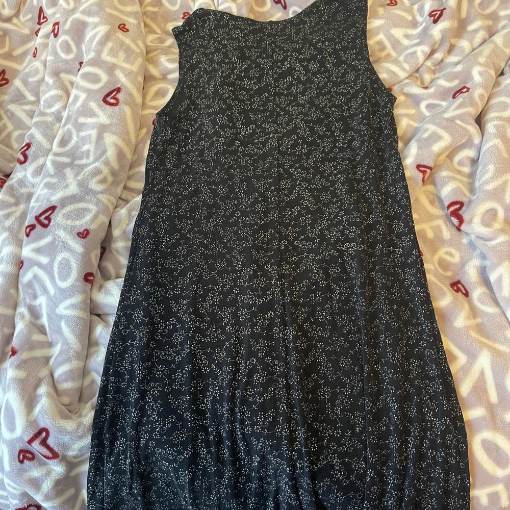 Black dress with silver flowers
